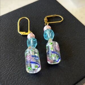 Chic Gold and Multicolor Glass Drop Earrings